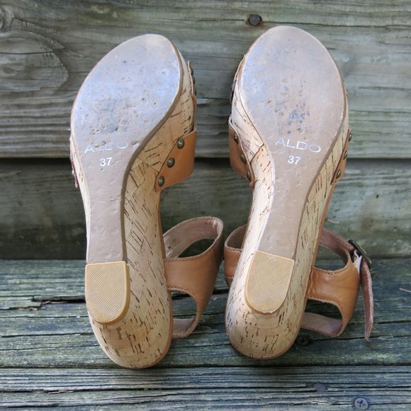ALDO Tan Leather Platform Sandals size 7 - Picture 4 of 4